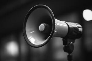 A Black and White Close-up of a Megaphone photo