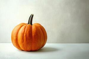 A Single Orange Pumpkin on a White Surface photo