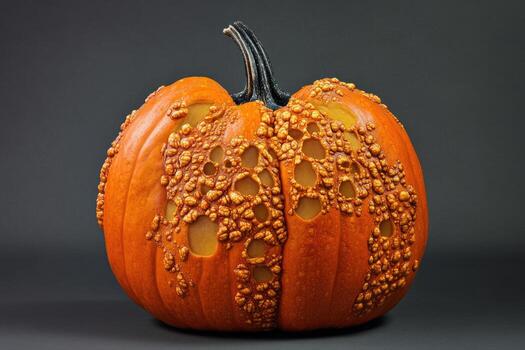An Orange Pumpkin with a Unique, Distinctive Pattern of Warts and Holes photo