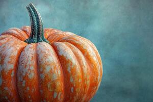 Close-Up of an Orange and White Speckled Pumpkin photo