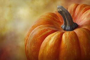 Close-up of a Striped Pumpkin with a Blurred Background photo