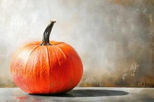 A Single Orange Pumpkin Resting on a Grungy Surface photo