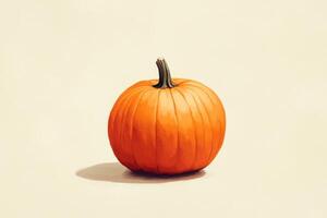 A Single Orange Pumpkin with a Green Stem on a White Background photo