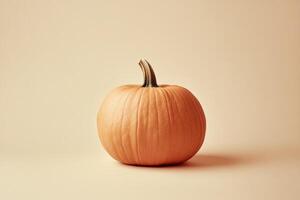 A Single Orange Pumpkin on a Light Beige Background photo