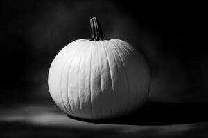A Single White Pumpkin Against a Dark Background photo