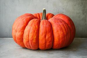 A Single, Ripe Orange Pumpkin on a Grey Surface photo