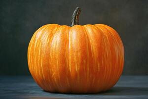 A Single, Orange Pumpkin with Striped Skin photo