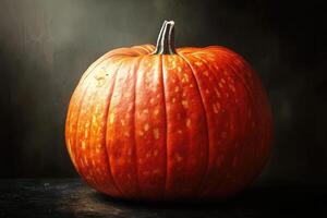 A Perfectly Ripe Orange Pumpkin with a Dark Background photo