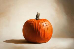 Single Orange Pumpkin on a Beige Background photo