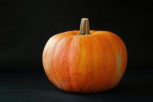 A Single Orange Pumpkin on a Black Background photo