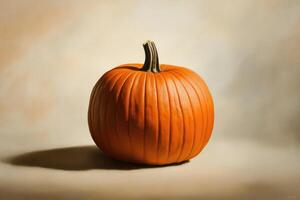 A Single Orange Pumpkin on a Beige Surface photo