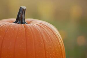 Close-up of an Orange Pumpkin with Water Droplets photo