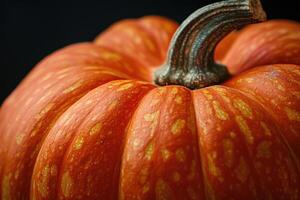 Close-up of a Ripe Orange Pumpkin with a Green Stem photo