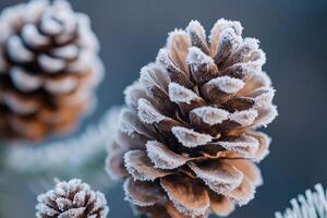 Close-up of a Frosted Pine Cone in Winter photo