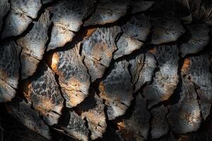 Close-up of the textured, overlapping scales of a pine cone photo