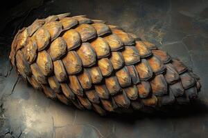 A Close-Up of a Dried, Brown, Scaly Pine Cone photo