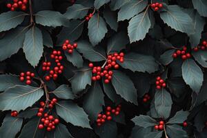Red Berries and Dark Green Leaves Close-up photo
