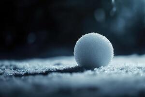 A Single Snowball Resting on a Bed of Fresh Snow photo