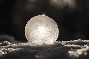 A Frozen Globe of Ice in a Snowdrift photo
