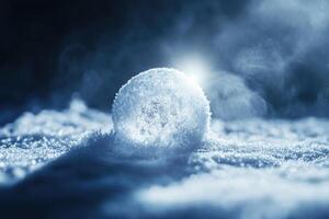 A Single Ice Sphere in a Snowy Landscape photo