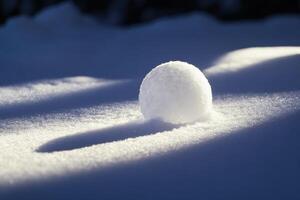 A Perfectly Formed Snowball Resting on a Snowy Surface photo