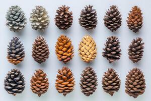 A Collection of Pine Cones in Various Colors and Sizes photo