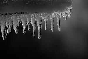 A Close-Up of Icicles Hanging From an Eave photo