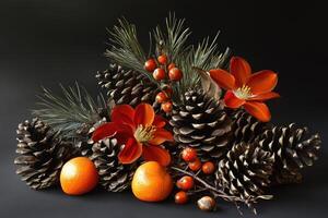 Pine Cones, Flowers, Oranges and Berries Still Life photo