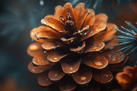 A Detailed Close-Up of a Pine Cone Covered in Raindrops photo