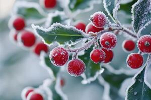Frosted Holly Berries and Leaves photo