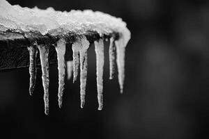 Icicles Hanging From a Surface in Black and White photo