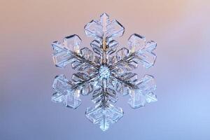 A Detailed Close-Up of a Single Snowflake with Six Arms photo