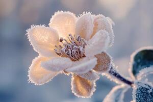 A Close-Up of a Delicate Flower Covered in Frost photo