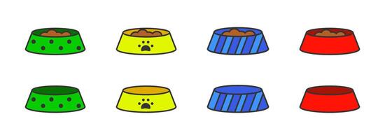 Pet feed bowl colorful icon. Pet full or empty bowls. Flat style vector