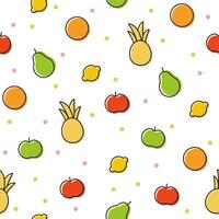 Seamless pattern with fruits in line, outline style. Apple, pineapple, orange, lemon, pear vector