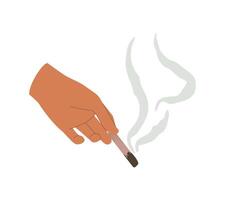 Sacreed tree Palo santo in hand. Smoking stick for cleansing space, meditation, spiritual practices. Flat style esoteric illustration isolated on white background vector