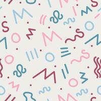 90s seamless pattern squiggle kid. Abstract doodle hand-drawn pattern. Simple childish scribble design illustration for textile, paper, fabric, background, wrapping vector