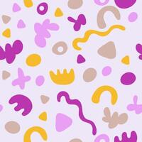 Freehand doodles seamless pattern with abstract colorful elements. Illustration for textile, paper, fabric, background, print design vector
