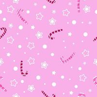 Seamless pattern, New Year's holiday design wrap. Candy Cane, snowflakes on a pink background. Illustration for textile, paper, fabric vector