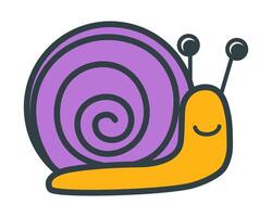 Happy cartoon snail character in y2k style. Hand-drawn cute escargot illustration isolated on white background vector