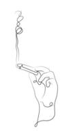 Palo santo stick in hand. Hand-drawn sacred tree for spiritual practices. One line, outline style illustration vector