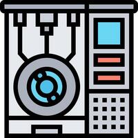 A computer with a blue and red button on it vector