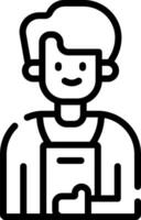 A black and white line icon of a man holding a book vector