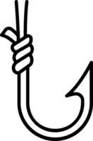 A black and white drawing of a hook with a rope vector