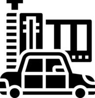 A black and white image of a car and building vector