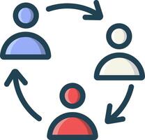 A circle with people and arrows around it vector