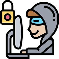 A cartoon man wearing a hoodie and a computer vector