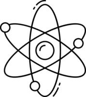 An atom symbol is shown in black and white vector