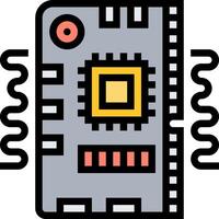 A circuit board with a yellow and orange chip vector