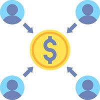 A dollar coin surrounded by people and a circle vector